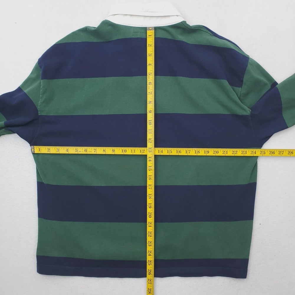 Abercrombie & Fitch Rugby Shirt Mens XL Green Navy Striped Cropped Y2K Vintage - Picture 5 of 9